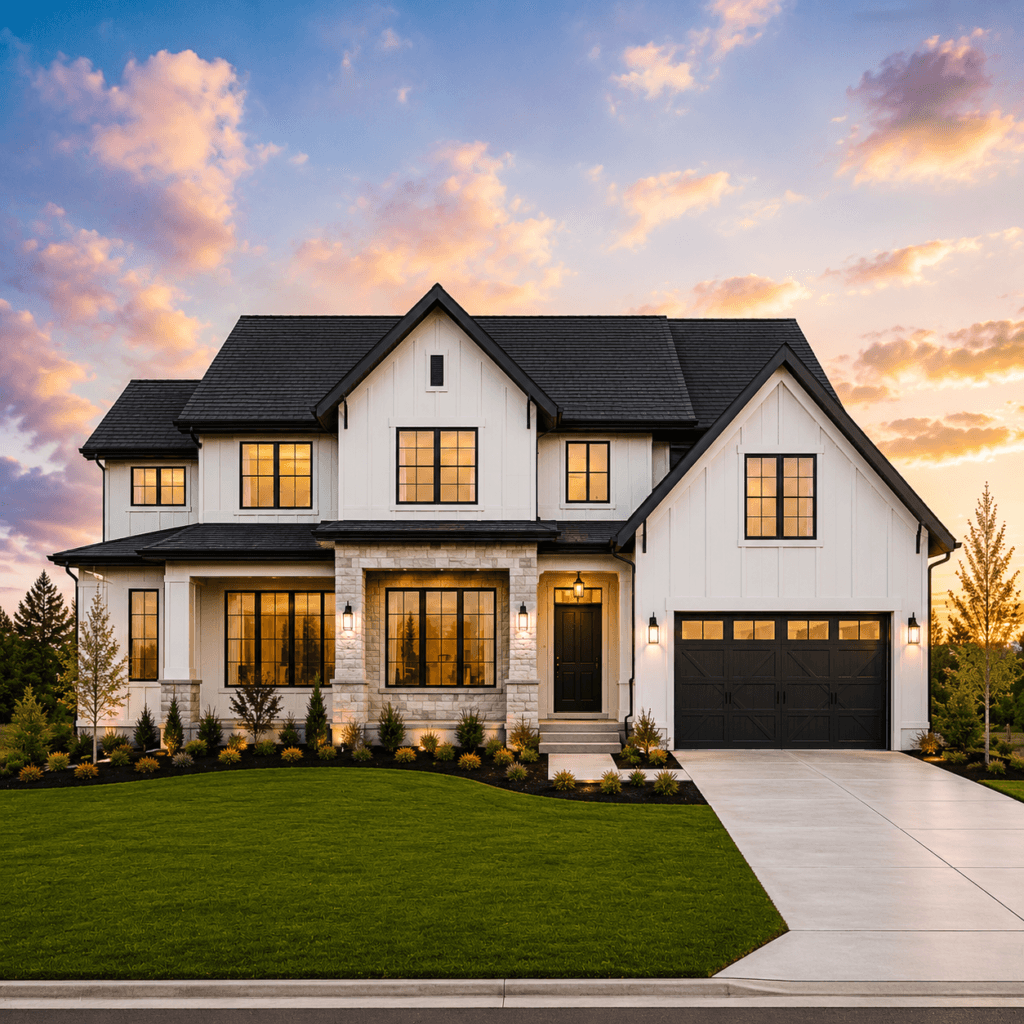Newly built home at dusk