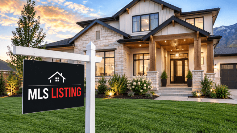 An MLS listing sign in front of a home